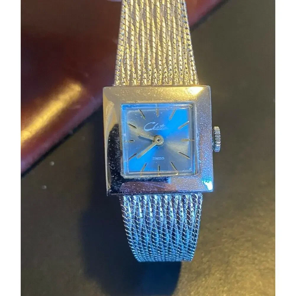 Women's VTG Chateau Swiss Watch, Silver Tone with Light Blue Face,REPAIR